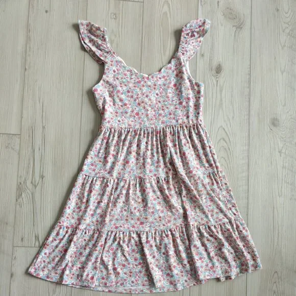 Floral Women's Dress A-Line Ruffle Straps Pink Small Monteau Los Angeles - Picture 8 of 11